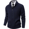 image:imageNITAGUT Mens Cardigan Sweater Stand Collar Full Zip Up Sweater Slim Fit Casual Knit for WinterNavy Blue