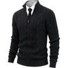 image:imageNITAGUT Mens Full Zip Up Cardigan Sweater Casual Stand Collar Cable Knit Winter SweatersBlack