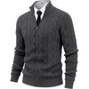 image:imageNITAGUT Mens Full Zip Up Cardigan Sweater Casual Stand Collar Cable Knit Winter SweatersDark Grey
