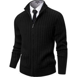 image:imageNITAGUT Mens Cardigan Sweater Stand Collar Full Zip Up Sweater Slim Fit Casual Knit for WinterBlack