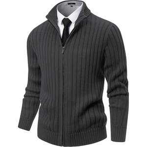 image:imageNITAGUT Mens Cardigan Sweater Stand Collar Full Zip Up Sweater Slim Fit Casual Knit for WinterDark Grey