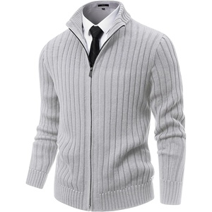 image:imageNITAGUT Mens Cardigan Sweater Stand Collar Full Zip Up Sweater Slim Fit Casual Knit for WinterGrey