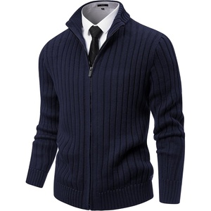 image:imageNITAGUT Mens Cardigan Sweater Stand Collar Full Zip Up Sweater Slim Fit Casual Knit for WinterNavy Blue