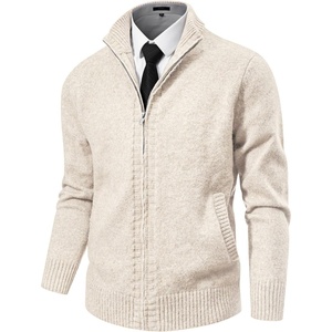 image:imageNITAGUT Mens Cardigan Sweater with Pockets Full Zip Up Stand Collar Cardigan Long Sleeve Knitted SweatersBeige