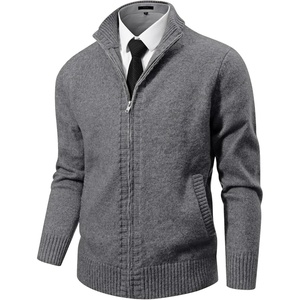 image:imageNITAGUT Mens Cardigan Sweater with Pockets Full Zip Up Stand Collar Cardigan Long Sleeve Knitted SweatersDark Grey