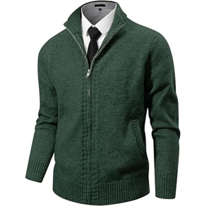 image:imageNITAGUT Mens Cardigan Sweater with Pockets Full Zip Up Stand Collar Cardigan Long Sleeve Knitted SweatersGreen