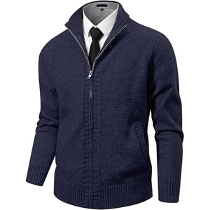 image:imageNITAGUT Mens Cardigan Sweater with Pockets Full Zip Up Stand Collar Cardigan Long Sleeve Knitted SweatersNavy Blue