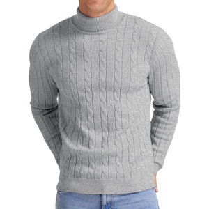 image:imageNITAGUT Mens Casual Turtleneck Sweaters Warm Twisted Pattern Knitted Slim Fit Pullover SweaterDark Gray