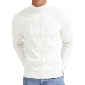 image:imageNITAGUT Mens Casual Turtleneck Sweaters Warm Twisted Pattern Knitted Slim Fit Pullover SweaterWhite