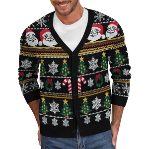 image:imageNITAGUT Mens Christmas Ugly Cardigan Sweater Reindeer Snowflake Xmas Sweater Casual Long Sleeve KnitwearT Christmas