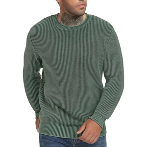 image:imageNITAGUT Mens Crewneck Sweater Soft Casual Classic Pullover Washed Knitwear Sweaters with Ribbing EdgeGreen