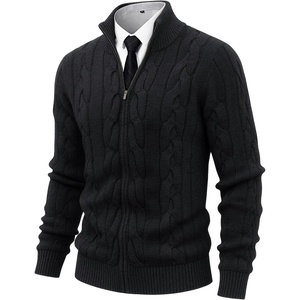 image:imageNITAGUT Mens Full Zip Up Cardigan Sweater Casual Stand Collar Cable Knit Winter SweatersBlack