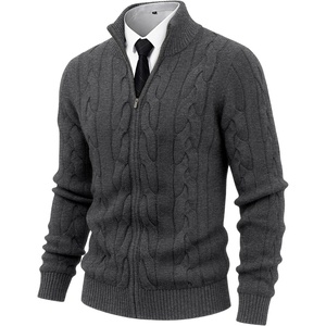 image:imageNITAGUT Mens Full Zip Up Cardigan Sweater Casual Stand Collar Cable Knit Winter SweatersDark Grey