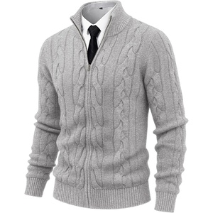 image:imageNITAGUT Mens Full Zip Up Cardigan Sweater Casual Stand Collar Cable Knit Winter SweatersGrey