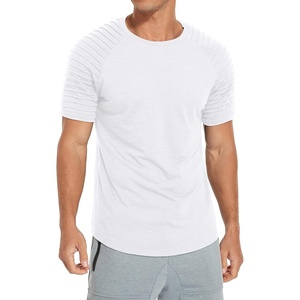 image:imageNITAGUT Mens Muscle Workout TShirt Pleated Raglan Short Sleeve Gym Athletic Fashion Tee TopWhite