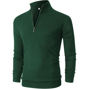 image:imageNITAGUT Mens Slim Fit Quarter Zip Mock Neck Polo Sweater Casual Long Sleeve Sweater and Turtleneck PulloverDark Green