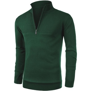 image:imageNITAGUT Mens Slim Fit Zip Up Mock Neck Polo Sweater Casual Long Sleeve Sweater and Pullover Sweaters with Ribbing EdgeDark Green