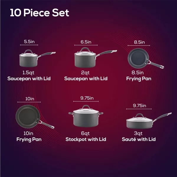 Circulon 83903 Radiance Hard Anodized Nonstick Cookware Pots and Pans Set, 10 Piece, Gray)