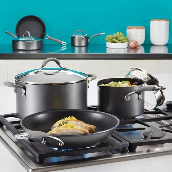 Circulon 83903 Radiance Hard Anodized Nonstick Cookware Pots and Pans Set, 10 Piece, Gray + Stock Pot)