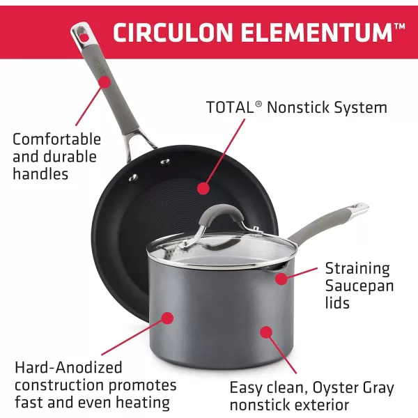 Circulon 84564 Elementum Hard Anodized Nonstick Cookware Set / Pots and Pans Set - 10 Piece, Gray)