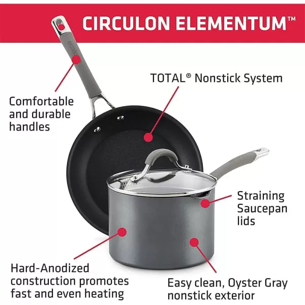 Circulon 84564 Elementum Hard Anodized Nonstick Cookware Set / Pots and Pans Set - 10 Piece, Gray)