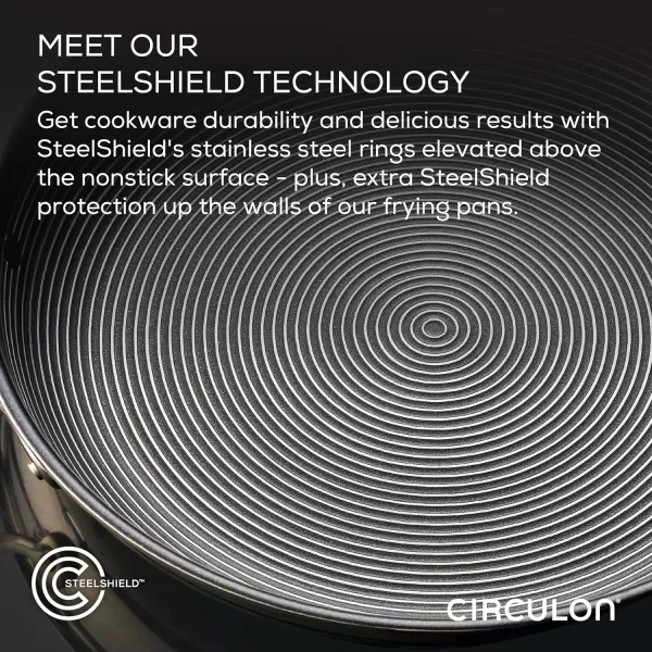 Circulon Clad Stainless Steel Wok/Stir Fry with Glass Lid and Hybrid SteelShield and Nonstick Technology, 14 Inch - Silver)