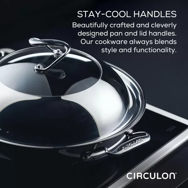 Circulon Clad Stainless Steel Wok/Stir Fry with Glass Lid and Hybrid SteelShield and Nonstick Technology, 14 Inch - Silver)
