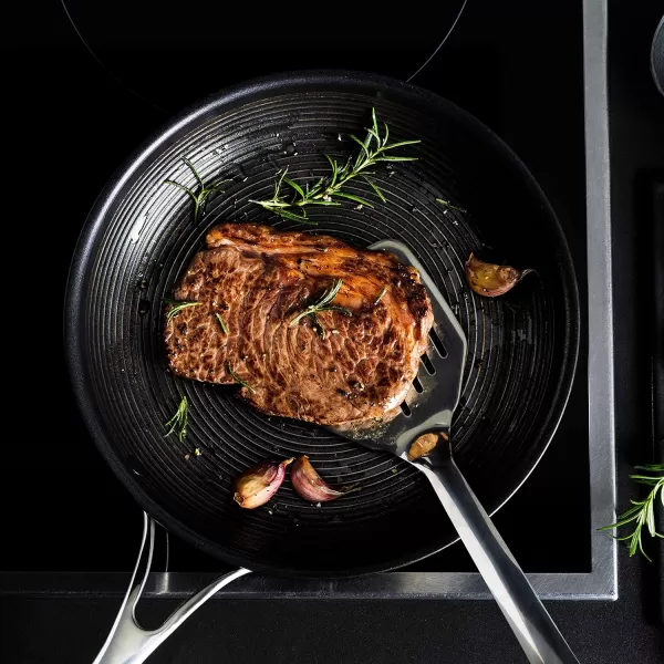 Circulon Clad Stainless Steel Wok/Stir Fry with Glass Lid and Hybrid SteelShield and Nonstick Technology, 14 Inch - Silver)