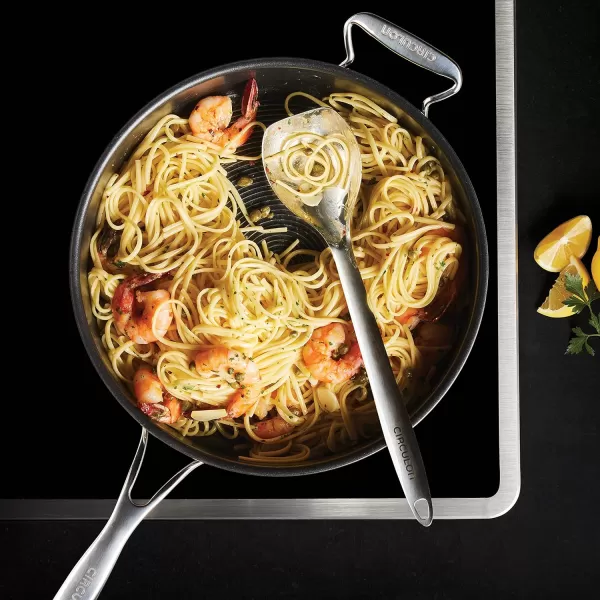 Circulon Clad Stainless Steel Wok/Stir Fry with Glass Lid and Hybrid SteelShield and Nonstick Technology, 14 Inch - Silver)