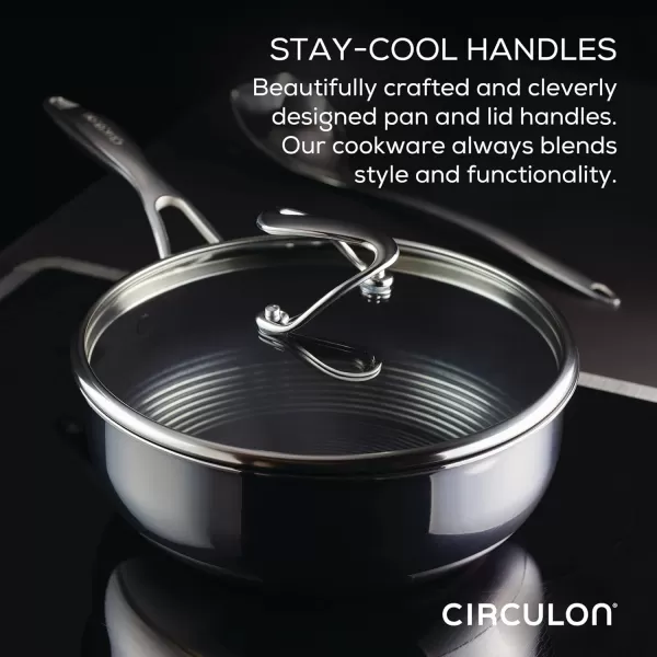 Circulon Clad Stainless Steel Wok/Stir Fry with Glass Lid and Hybrid SteelShield and Nonstick Technology, 14 Inch - Silver)