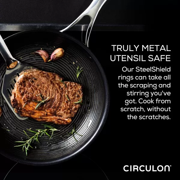 Circulon Clad Stainless Steel Wok/Stir Fry with Glass Lid and Hybrid SteelShield and Nonstick Technology, 14 Inch - Silver)
