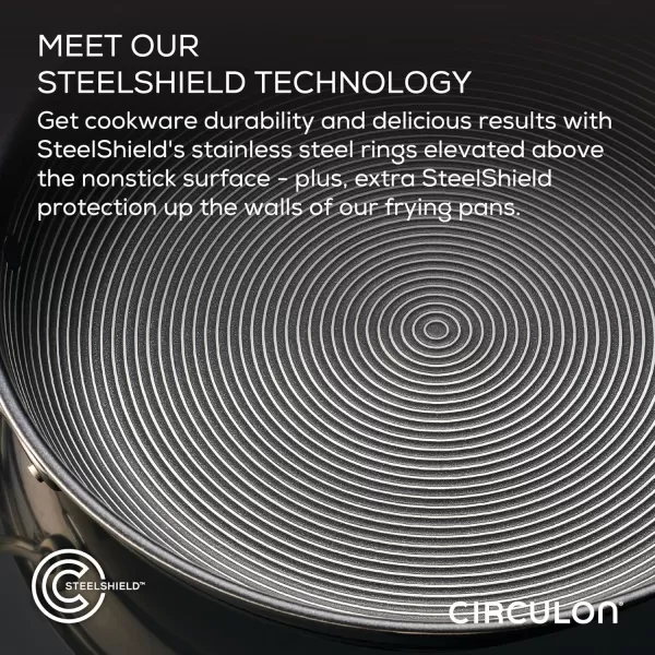 Circulon Clad Stainless Steel Wok/Stir Fry with Glass Lid and Hybrid SteelShield and Nonstick Technology, 14 Inch - Silver)
