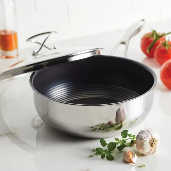 Circulon Clad Stainless Steel Wok/Stir Fry with Glass Lid and Hybrid SteelShield and Nonstick Technology, 14 Inch - Silver)