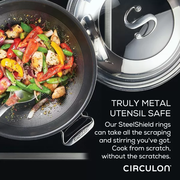 Circulon Clad Stainless Steel Wok/Stir Fry with Glass Lid and Hybrid SteelShield and Nonstick Technology, 14 Inch - Silver)