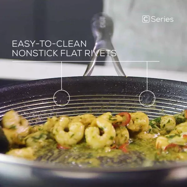 Circulon Clad Stainless Steel Wok/Stir Fry with Glass Lid and Hybrid SteelShield and Nonstick Technology, 14 Inch - Silver)