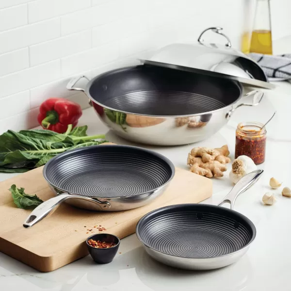 Circulon Clad Stainless Steel Wok/Stir Fry with Glass Lid and Hybrid SteelShield and Nonstick Technology, 14 Inch - Silver)