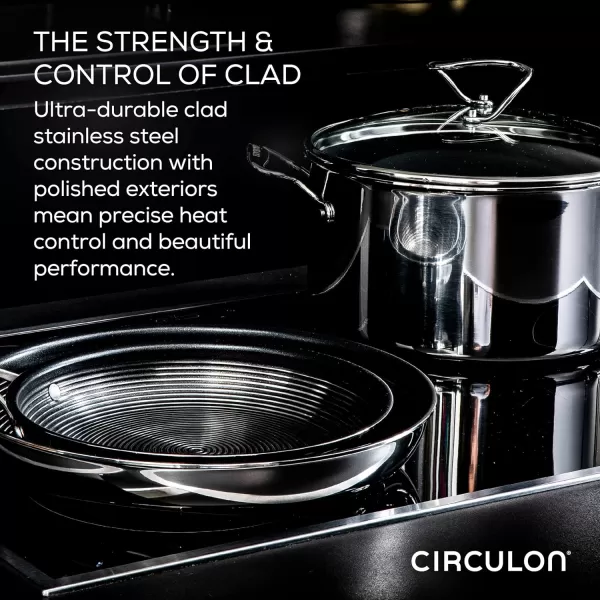 Circulon Clad Stainless Steel Wok/Stir Fry with Glass Lid and Hybrid SteelShield and Nonstick Technology, 14 Inch - Silver)