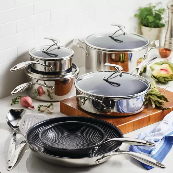 Circulon Clad Stainless Steel Wok/Stir Fry with Glass Lid and Hybrid SteelShield and Nonstick Technology, 14 Inch - Silver)