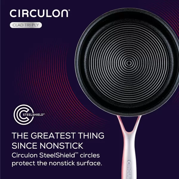 Circulon Clad Stainless Steel Wok/Stir Fry with Glass Lid and Hybrid SteelShield and Nonstick Technology, 14 Inch - Silver)