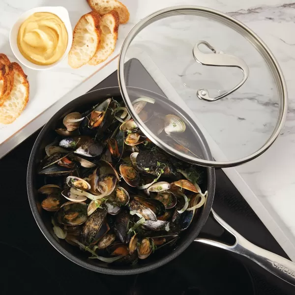 Circulon Clad Stainless Steel Wok/Stir Fry with Glass Lid and Hybrid SteelShield and Nonstick Technology, 14 Inch - Silver)