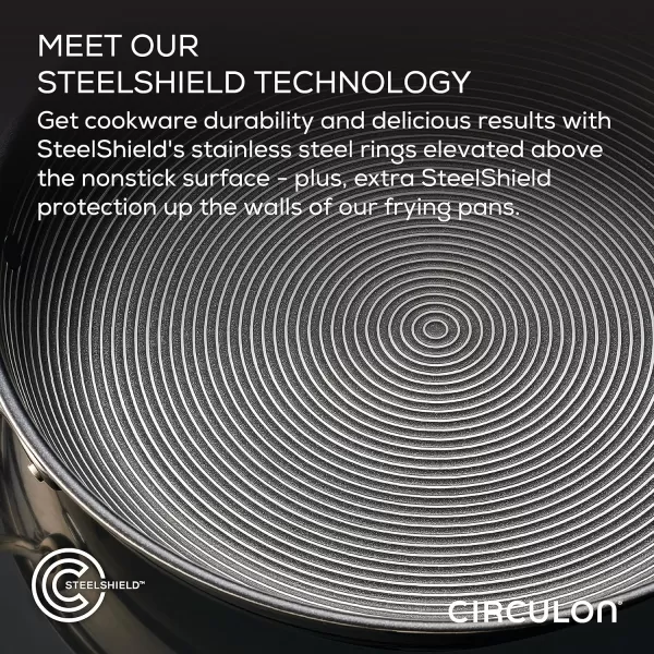 Circulon Clad Stainless Steel Wok/Stir Fry with Glass Lid and Hybrid SteelShield and Nonstick Technology, 14 Inch - Silver)