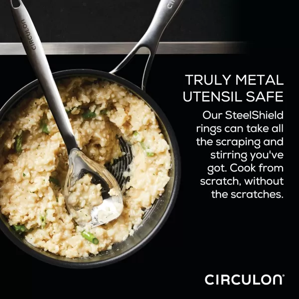 Circulon Clad Stainless Steel Wok/Stir Fry with Glass Lid and Hybrid SteelShield and Nonstick Technology, 14 Inch - Silver)