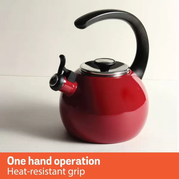 Circulon Enamel on Steel Whistling Teakettle/Teapot With Flip-Up Spout, 2 Quart - Red