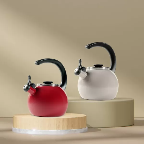 Circulon Enamel on Steel Whistling Teakettle/Teapot With Flip-Up Spout, 2 Quart - Red