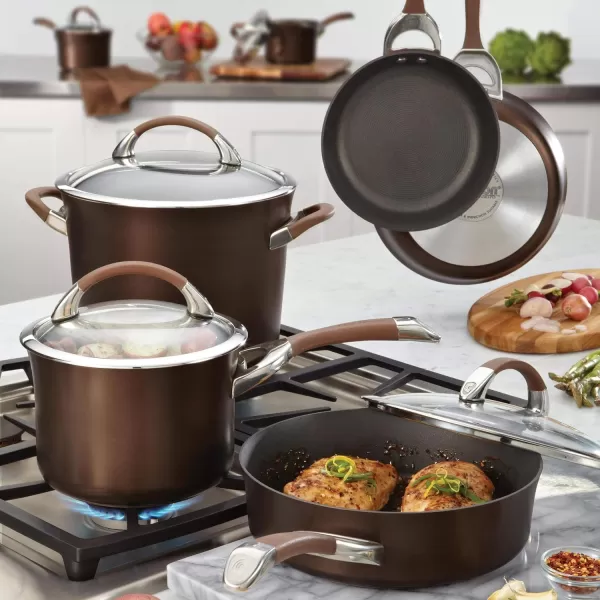 Circulon Symmetry Dishwasher Safe Hard Anodized Nonstick Cookware Pots and Pans Set, 11-Piece, Chocolate
