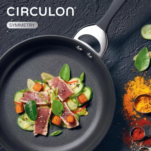 Circulon Symmetry Hard Anodized Nonstick Wok/Stir Fry Pan with Lid, 12", Chocolate