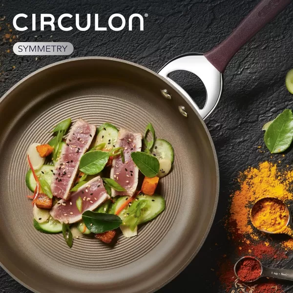 Circulon Symmetry Hard Anodized Nonstick Wok/Stir Fry Pan with Lid, 12", Chocolate