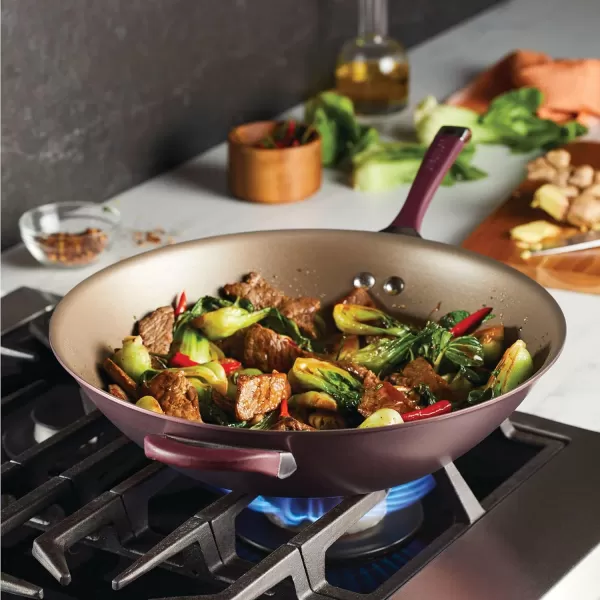 Circulon Symmetry Hard Anodized Nonstick Wok/Stir Fry Pan with Lid, 12", Chocolate