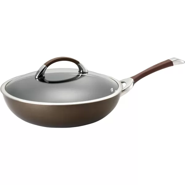 Circulon Symmetry Hard Anodized Nonstick Wok/Stir Fry Pan with Lid, 12", Chocolate