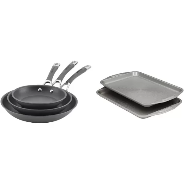 Circulon 83903 Radiance Hard Anodized Nonstick Cookware Pots and Pans Set, 10 Piece, Gray + Bakeware Set  2 Piece)